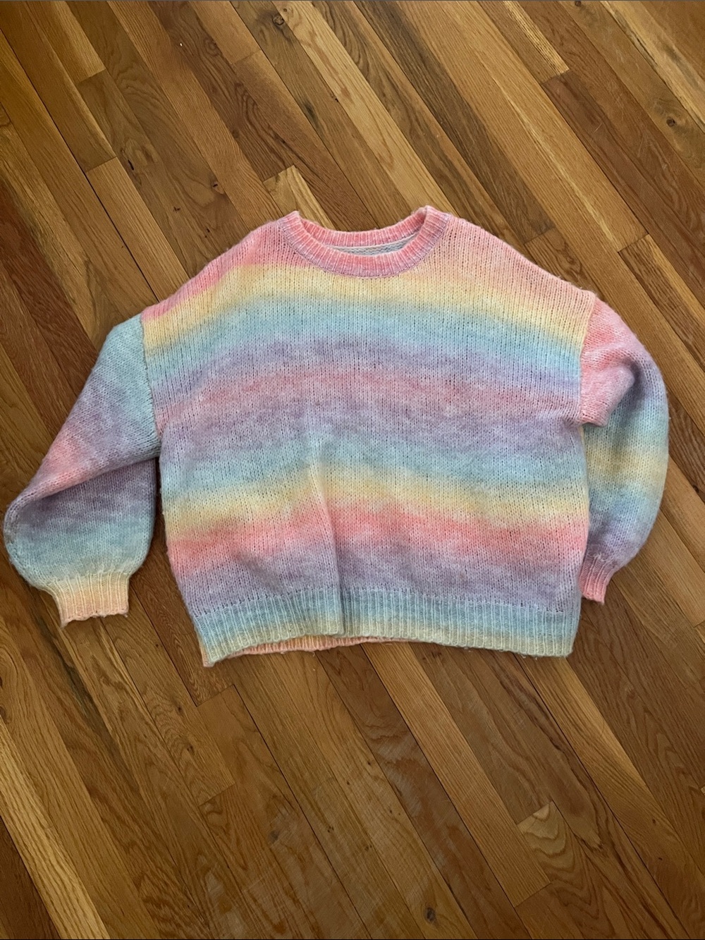 Shein Pastel Rainbow Crewneck knit Sweater - Soft Multi-Stripe